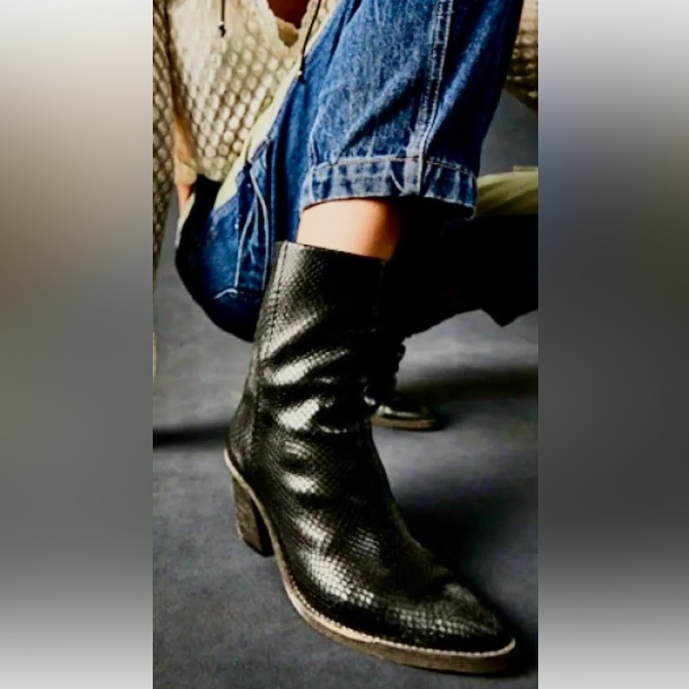 Free People We The Free Ryder Ankle Boot Black Embossed Snakeskin